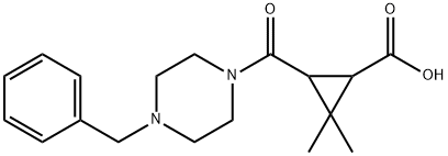 3-[(4-benzylpiperazin-1-yl)carbonyl]-2,2-dimethylcyclopropanecarboxylic acid Struktur