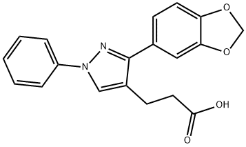 3-[3-(1,3-benzodioxol-5-yl)-1-phenyl-1H-pyrazol-4-yl]propanoic acid Struktur