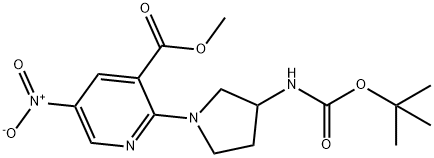 Methyl 2-{3-[(tert-butoxycarbonyl)amino]-1-pyrrolidinyl}-5-nitronicotinate Struktur