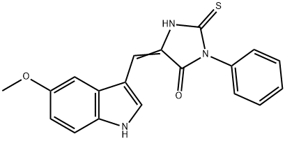 (5E)-2-mercapto-5-[(5-methoxy-1H-indol-3-yl)methylene]-3-phenyl-3,5-dihydro-4H-imidazol-4-one Struktur