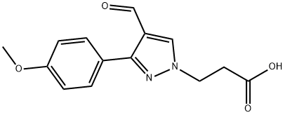 3-[4-formyl-3-(4-methoxyphenyl)-1H-pyrazol-1-yl]propanoic acid Struktur