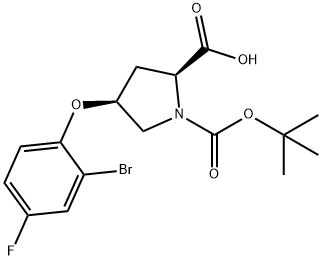 (2S,4S)-4-(2-Bromo-4-fluorophenoxy)-1-(tert-butoxycarbonyl)-2-pyrrolidinecarboxylic acid Struktur