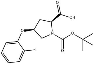 (2S,4S)-1-(tert-Butoxycarbonyl)-4-(2-iodophenoxy)-2-pyrrolidinecarboxylic acid Struktur