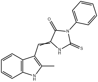 (5E)-2-mercapto-5-[(2-methyl-1H-indol-3-yl)methylene]-3-phenyl-3,5-dihydro-4H-imidazol-4-one Struktur