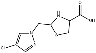 2-[(4-chloro-1H-pyrazol-1-yl)methyl]-1,3-thiazolidine-4-carboxylic acid Struktur