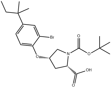 (2S,4S)-4-[2-Bromo-4-(tert-pentyl)phenoxy]-1-(tert-butoxycarbonyl)-2-pyrrolidinecarboxylic acid Struktur