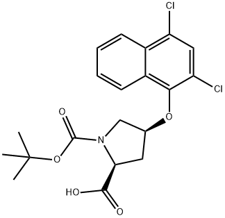 (2S,4S)-1-(tert-Butoxycarbonyl)-4-[(2,4-dichloro-1-naphthyl)oxy]-2-pyrrolidinecarboxylic acid Struktur