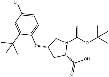 (2S,4S)-1-(tert-Butoxycarbonyl)-4-[2-(tert-butyl)-4-chlorophenoxy]-2-pyrrolidinecarboxylic acid Struktur