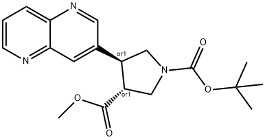 (Rac)-trans-1-tert-Butyl 3-methyl 4-(1,5-naphthyridin-3-yl)pyrrolidine-1,3-dicarboxylate Struktur