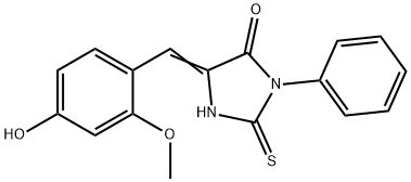 (5E)-5-(4-hydroxy-2-methoxybenzylidene)-2-mercapto-3-phenyl-3,5-dihydro-4H-imidazol-4-one Struktur