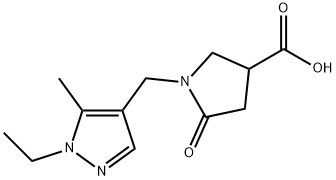 1-[(1-ethyl-5-methyl-1H-pyrazol-4-yl)methyl]-5-oxopyrrolidine-3-carboxylic acid Struktur