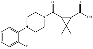 3-{[4-(2-fluorophenyl)piperazin-1-yl]carbonyl}-2,2-dimethylcyclopropanecarboxylic acid Struktur