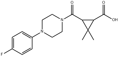 3-{[4-(4-fluorophenyl)piperazin-1-yl]carbonyl}-2,2-dimethylcyclopropanecarboxylic acid Struktur