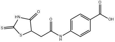 4-{[(2-mercapto-4-oxo-4,5-dihydro-1,3-thiazol-5-yl)acetyl]amino}benzoic acid Struktur