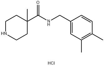 N-(3,4-dimethylbenzyl)-4-methylpiperidine-4-carboxamide hydrochloride Struktur