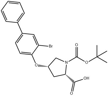 (2S,4S)-4-[(3-Bromo[1,1'-biphenyl]-4-yl)oxy]-1-(tert-butoxycarbonyl)-2-pyrrolidinecarboxylic acid Struktur