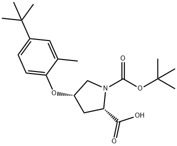 (2S,4S)-1-(tert-Butoxycarbonyl)-4-[4-(tert-butyl)-2-methylphenoxy]-2-pyrrolidinecarboxylic acid Struktur