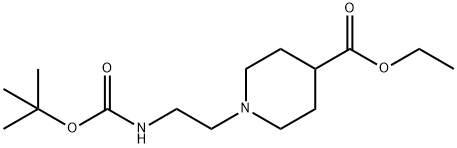 Ethyl 1-{2-[(tert-butoxycarbonyl)amino]ethyl}-4-piperidinecarboxylate Struktur