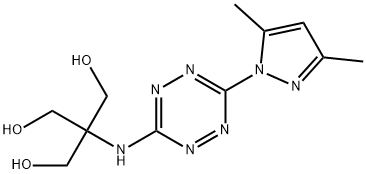 2-{[6-(3,5-Dimethyl-1H-pyrazol-1-yl)-1,2,4,5-tetra zin-3-yl]amino}-2-(hydroxymethyl)propane-1,3-diol Struktur