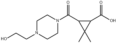 3-{[4-(2-hydroxyethyl)piperazin-1-yl]carbonyl}-2,2-dimethylcyclopropanecarboxylic acid Struktur