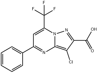 3-chloro-5-phenyl-7-(trifluoromethyl)pyrazolo[1,5-a]pyrimidine-2-carboxylic acid Struktur