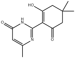 3-hydroxy-2-(4-hydroxy-6-methylpyrimidin-2-yl)-5,5-dimethylcyclohex-2-en-1-one Struktur