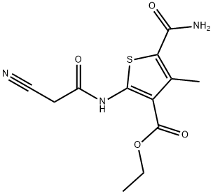 ethyl 5-(aminocarbonyl)-2-[(cyanoacetyl)amino]-4-methylthiophene-3-carboxylate Struktur