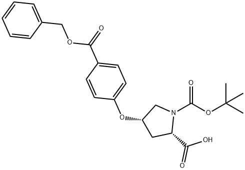 (2S,4S)-4-{4-[(Benzyloxy)carbonyl]phenoxy}-1-(tert-butoxycarbonyl)-2-pyrrolidinecarboxylic acid Struktur