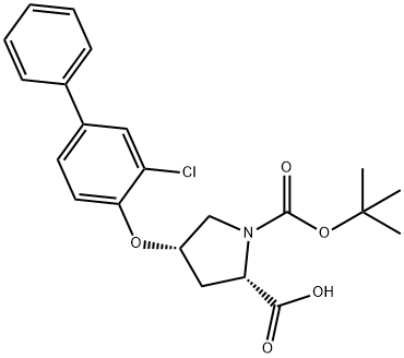 (2S,4S)-1-(tert-Butoxycarbonyl)-4-[(3-chloro[1,1'-biphenyl]-4-yl)oxy]-2-pyrrolidinecarboxylic acid Struktur