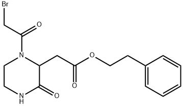 Phenethyl 2-[1-(2-bromoacetyl)-3-oxo-2-piperazinyl]acetate Struktur