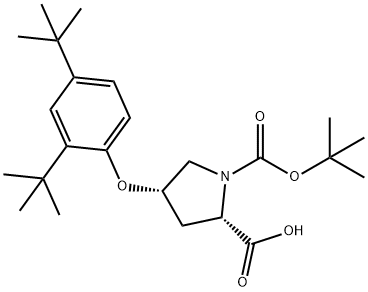 (2S,4S)-1-(tert-Butoxycarbonyl)-4-[2,4-di(tert-butyl)phenoxy]-2-pyrrolidinecarboxylic acid Struktur