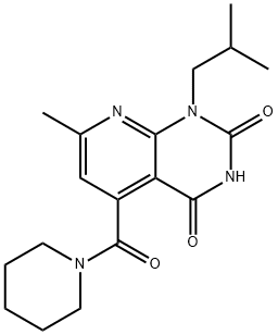 1-Isobutyl-7-methyl-5-(piperidin-1-ylcarbonyl)-pyrido[2,3-d]pyrimidine-2,4(1H,3H)-dione Struktur