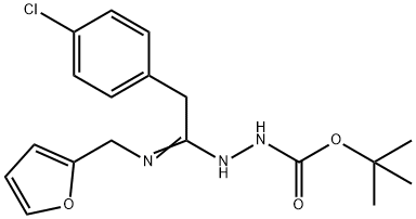 N'-[2-(4-Chlorophenyl)-1-[(furan-2-ylmethyl)amino] ethylidene]hydrazinecarboxylic acid tert-butyl es Struktur