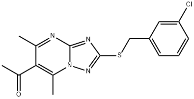 1-{2-[(3-Chlorobenzyl)thio]-5,7-dimethyl-[1,2,4]triazolo[1,5-a]pyrimidin-6-yl}ethanone Struktur