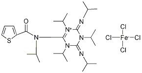 1,3,5-(Triisopropyl)-4,5-diisopropylimino-2-(thien-2-ylcarboxamido-N-isopropyl)-1,3,5-triazoline tetrachloroferrate Struktur