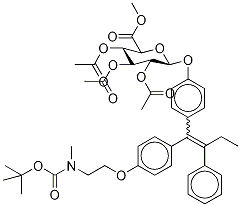 N-Boc-N-desmethyl-4-hydroxy Tamoxifen 2,3,4,6-Tetra-O-acetyl-β-D-glucuronide Methyl Ester (E/Z Mixture) Struktur