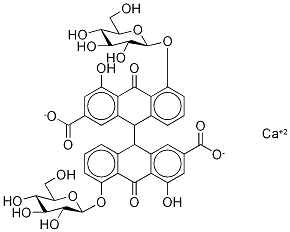 (9R,9'RS)-5,5'-Bis(β-D-glucopyranosyloxy)-9,9',10,10'-tetrahydro-4,4'-dihydroxy-10,10'-dioxo-[9,9'-bianthracene]-2,2'-dicarboxylic Acid CalciuM Salt Struktur