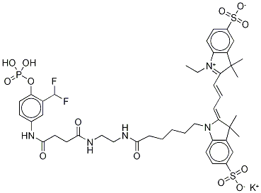 Ethylenediamine N-[(Cyanine 3) Monofunctional Hexanoic Acid]-N[3-difluoromethyl-4-phosphoanilinamidosuccinic Acid] Diamide Struktur