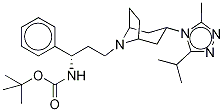 N-Boc-(1S)-3-[3-(3-(isopropyl-d6)-5-methyl-4H-1,2,4-triazol-4-yl)-exo-8-azabicyclo[3.2.1]oct-8-yl]-1-phenyl-1-propanamine Struktur