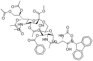 N-Fmoc-4’,7’,8’,9’-tetra-O-acetyl-3-O-benzoyl STn Epitope Methyl Ester Struktur