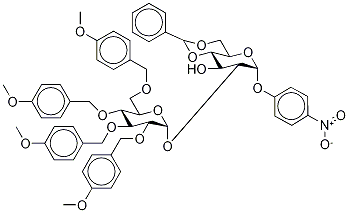 4-Nitrophenyl 2-O-(2’,3’,4’,6’-tetra-O-4-methoxybenzyl-α-D-glucopyranosyl)-4,6-benzylidene-α-D-glucopyranoside Struktur