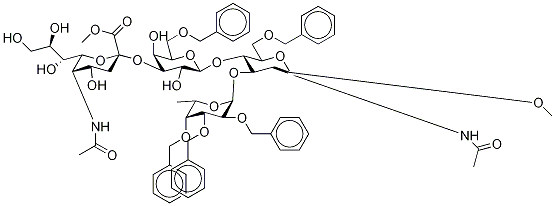 Methyl 4-[O-(N-Acetyl-1-Methyl-α-neuraMinosyl)-3-O-[6-O-(phenylMethyl)-β-D-galactopyranosyl]-3-O-[6-deoxy-2,3,4-tris-O-(phenylMethyl)-α-L-galactopyranosyl-]-2-(acetylaMino)-2-deoxy-6-O-(phenylMet Struktur