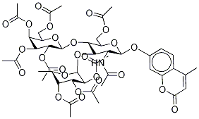 O’-(4-Methylumbelliferyl)-O6-acetyl-2-acetylamino-O3-(tri-O-acetyl-α-L-fucopyranosyl)-O4-
(tetra-O-acetyl-β-D-galactopyranosyl)-2-deoxy-β-D-glucopyranose Struktur