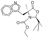 (2S,4S)-2-(tert-Butyl)-3-(ethoxycarbonyl)-4-(indol-3-yl-methyl]-4-methyl-1,3-oxazolidin-5-one Struktur