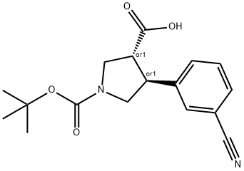 Boc-(+/-)-trans-4-(3-cyano-phenyl)-pyrrolidine-3-carboxylic acid Struktur