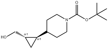 1-Piperidinecarboxylicacid,4-[(1R,2S)-2-(hydroxyMethyl)cyclopropyl]-,1,1-diMethylethylester,rel- Struktur