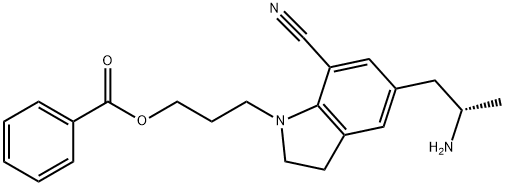 5-[(2S)-2-Aminopropyl]-1-[3-(benzoyloxy)propyl]-2,3-dihydro-1H-indole-7-carbonitrile Struktur