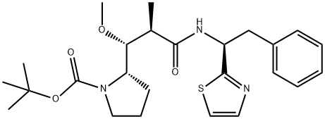 1-Pyrrolidinecarboxylic acid, 2-[(1R,2R)-1-Methoxy-2-Methyl-3-oxo-3-[[(1S)-2-phenyl-1-(2-thiazolyl)ethyl]aMino]propyl]-, 1,1-diMethylethyl ester, (2S)- Struktur