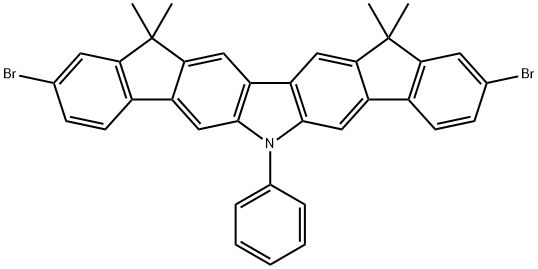 2,10-Dibromo-12,15-dihydro-12,12,15,15-tetramethyl-6-phenyl-6H-diindeno[1,2-b:2',1'-h]carbazole Struktur