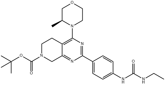 Pyrido[3,4-d]pyriMidine-7(6H)-carboxylic acid, 2-[4-[[(ethylaMino)carbonyl]aMino]phenyl]-5,8-dihydro-4-[(3S)-3-Methyl-4-Morpholinyl]-, 1,1-diMethylethyl ester Struktur